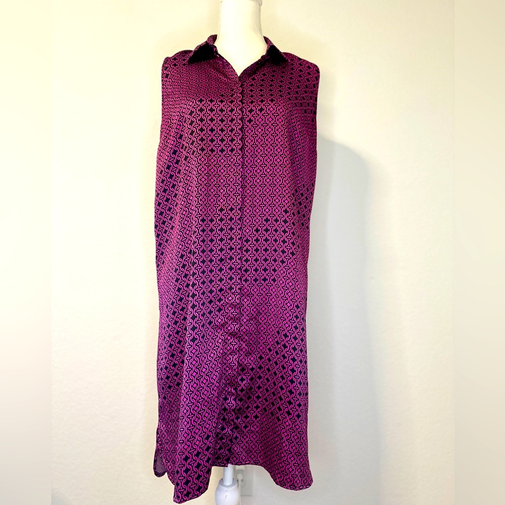 The Limited Pink & Black Chain Pattern Button Up Dress Size Medium